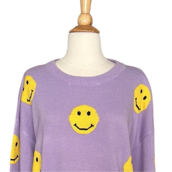 GREY LAB Smiley Face Pullover Sweater Novelty Retro 70s Lavender Size XL - Picture 5 of 16